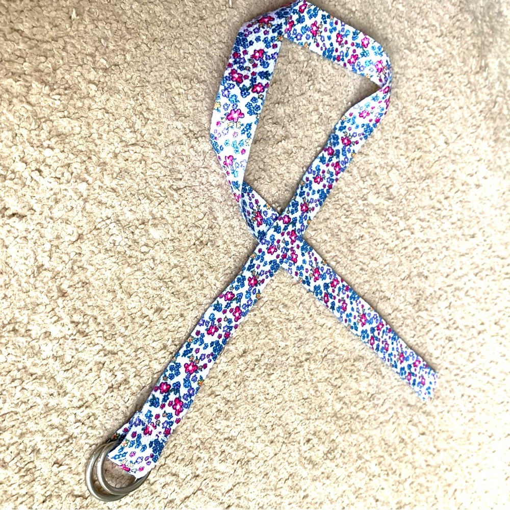 Floral Design Jeans Belt Silver Buckle